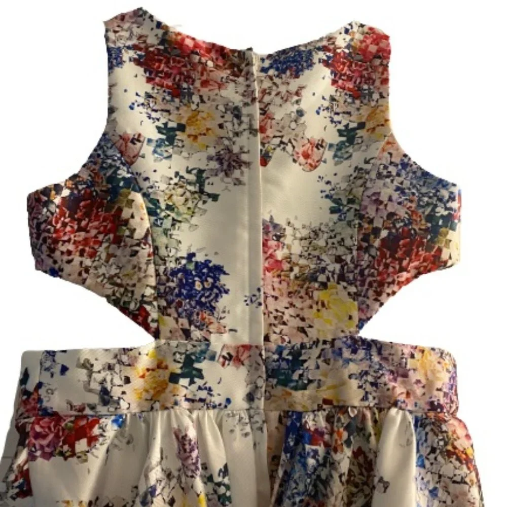 LEXIE BY MON CHERI CUTOUT SIDES LINED CRINOLINE SLIP SZ12 SLEEVELESS DRESS